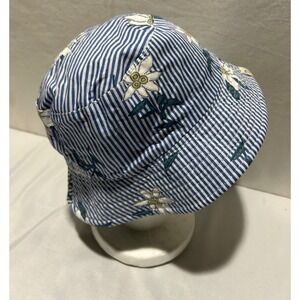 Do Everything in Love Bucket Hat Blue Stripe Floral One Size Cotton Logo Boho‎